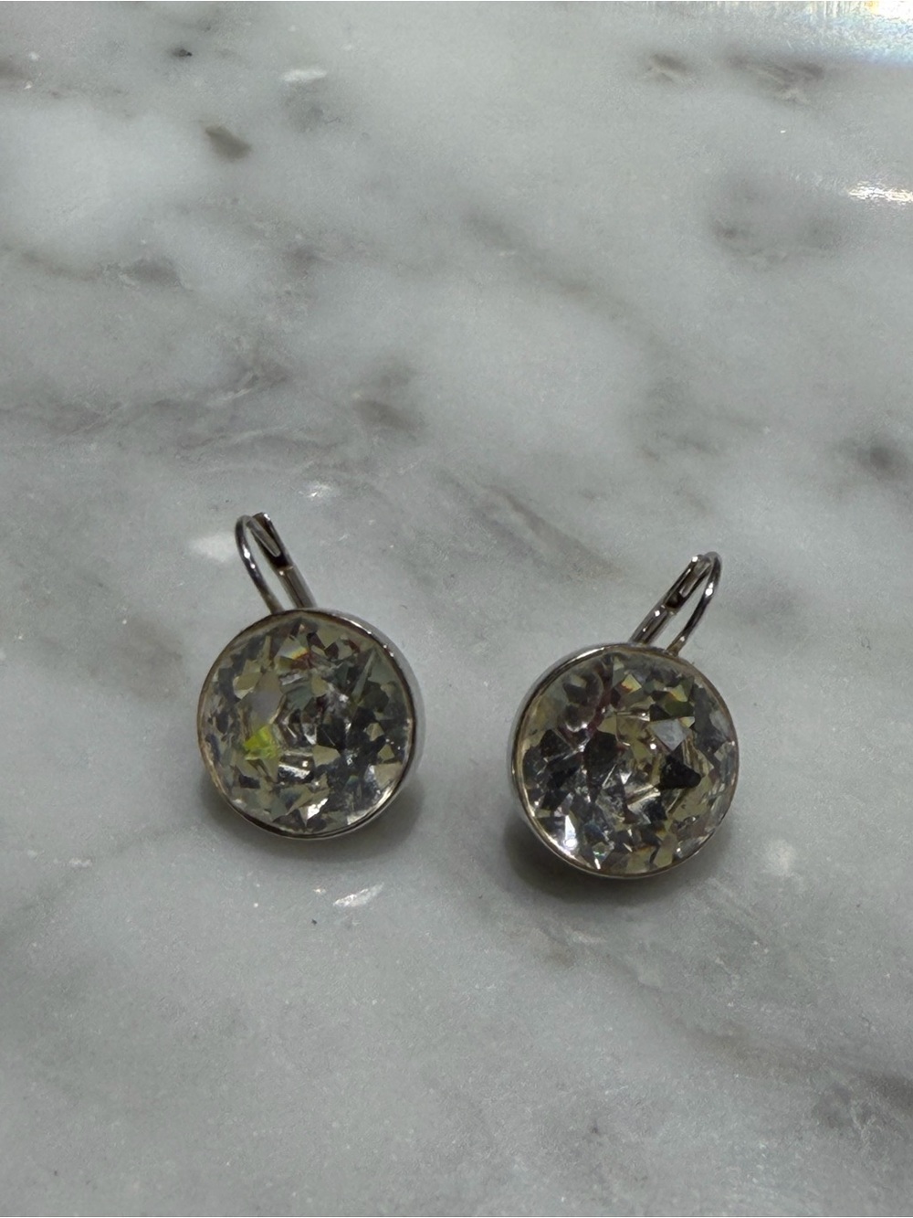 Swarovski Clear Crystal Drop Earrings in Silver Tone